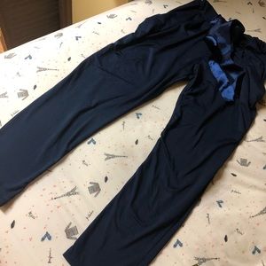 Navy Blue Silk Velvet Pants with Ribbon Lace